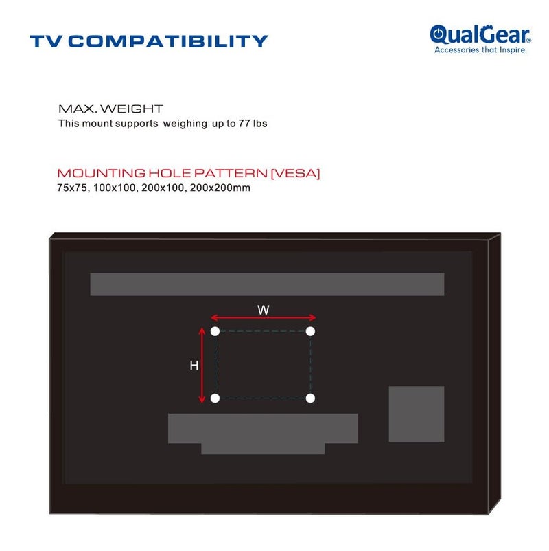 QualGear كوالجير Qg-TM-005-WHT حامل تلفاز حائط بحركة كاملة بتصميم عصري عالي الجودة مقاس 23 إنش إلى 42 إنش، أبيض [معتمد من UL] - Image 5